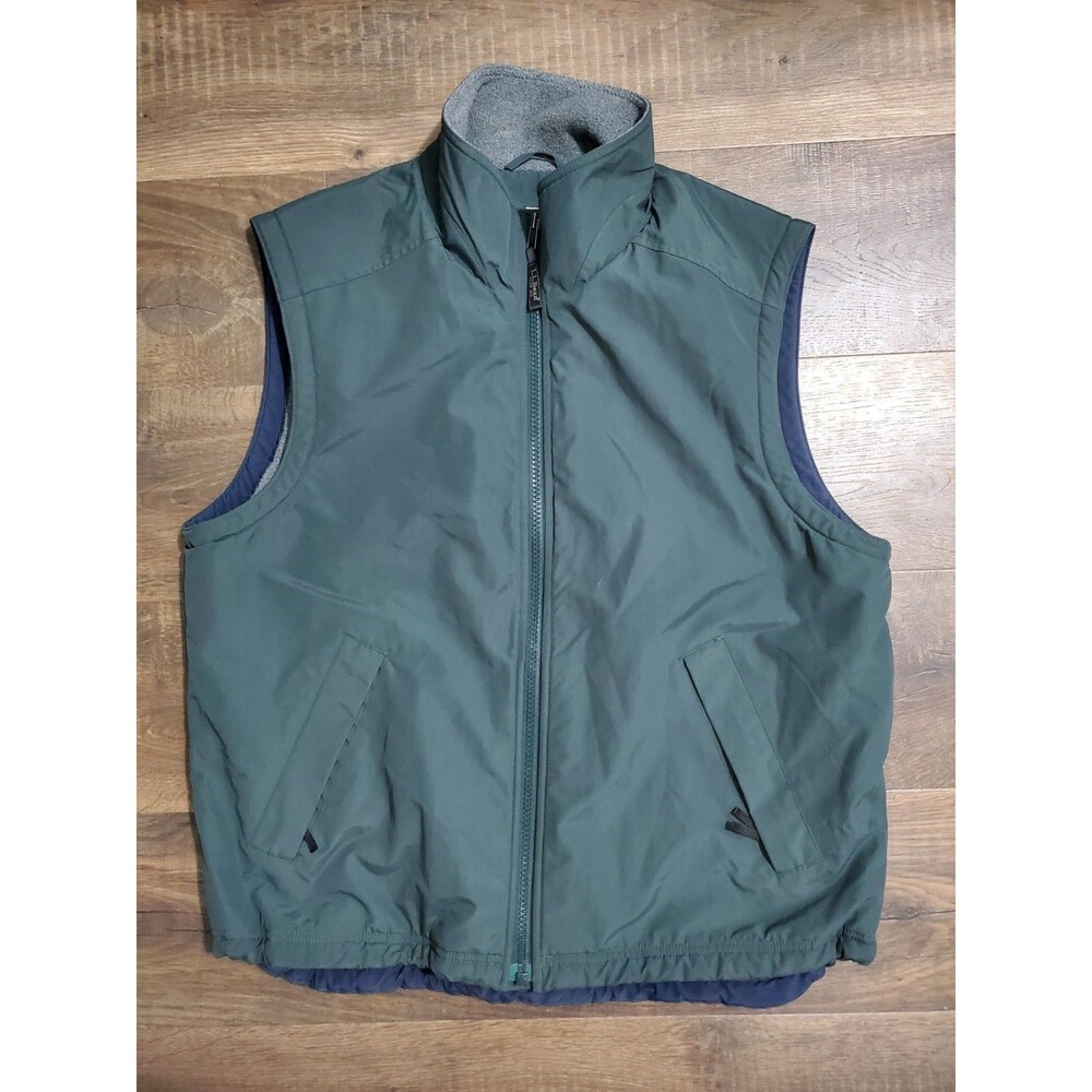 L.L Bean Vest Men's Large Green Polartec Fleece Lined Full Zip Nylon 0JX79